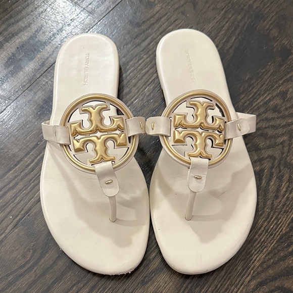 Tory Burch Women's Metal Miller Sandals in Cream and Gold - Picture 1 of 5